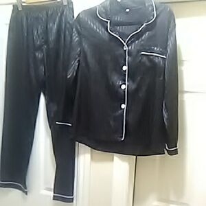 💲 1⃣DOLLARS▶Black Satin Pajama Set with White Piping